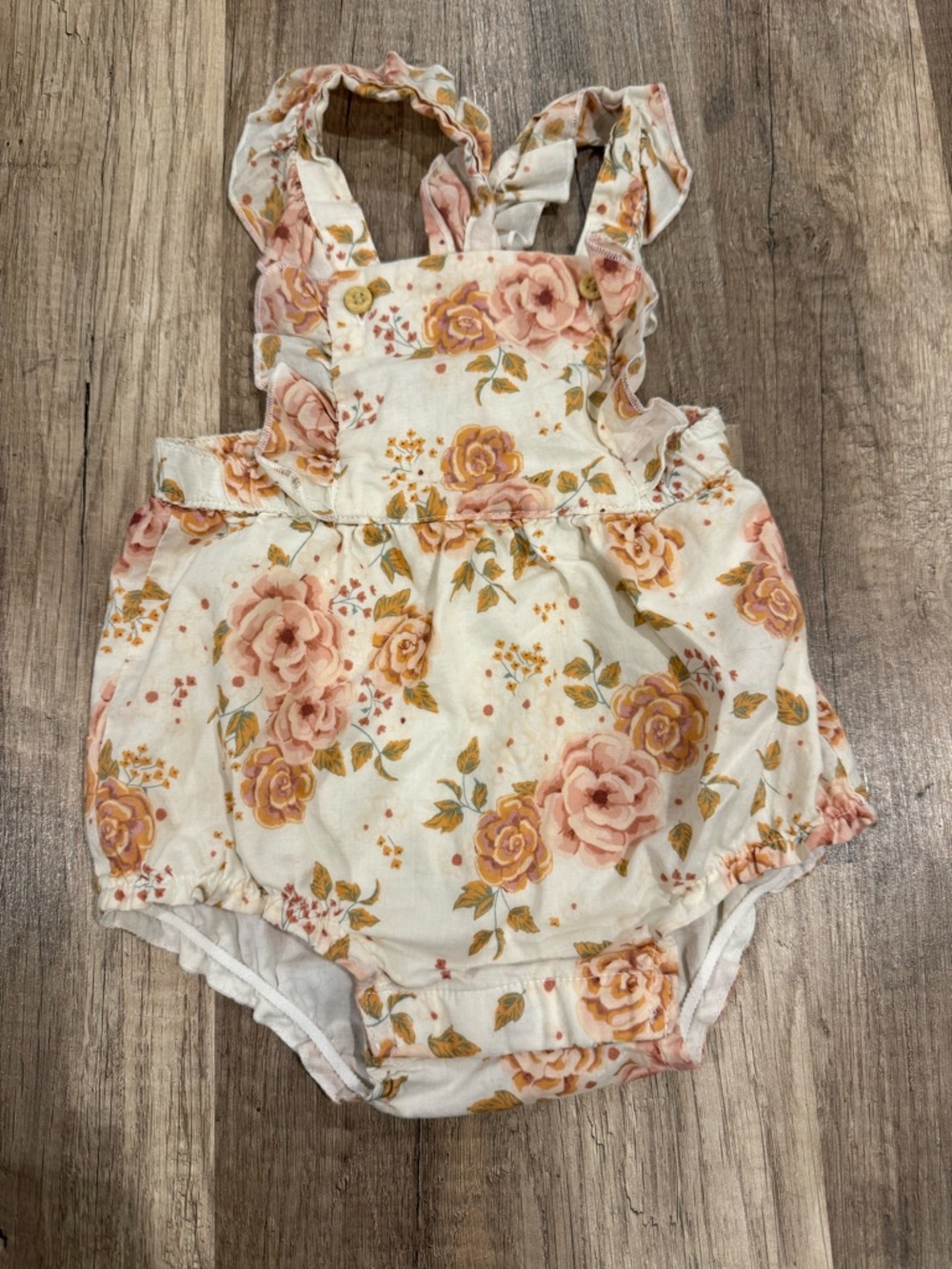 H&M Floral Ruffle Romper in Cream, Blush & Mustard